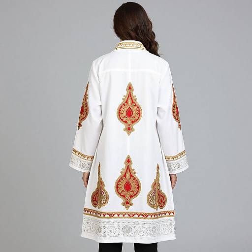 Back View White Kashmiri Embroidered Coat