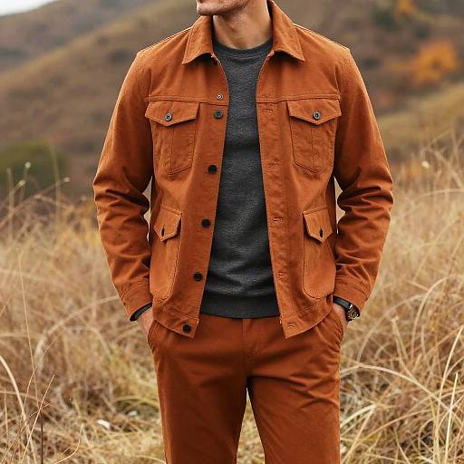 Stylish Autumn Outfit with Rugged Background
