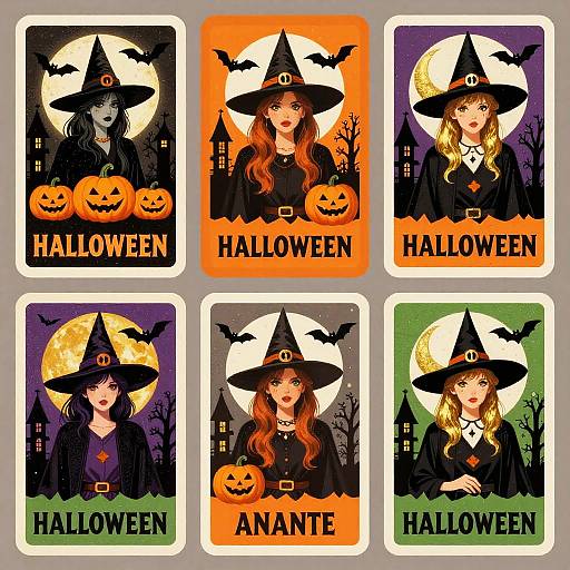 Retro Halloween Trading Card Characters