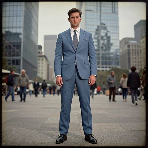 Confident Man in Slate Blue Suit