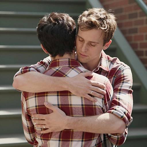 Warm Hug Between Friends Outdoors