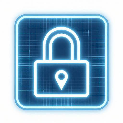 Digital neon blue grid background with a glowing white outline of a padlock featuring a keyhole, symbolizing security and encryption.