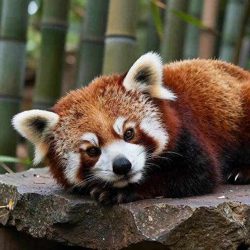 Resting Red Panda in Bamboo Grove