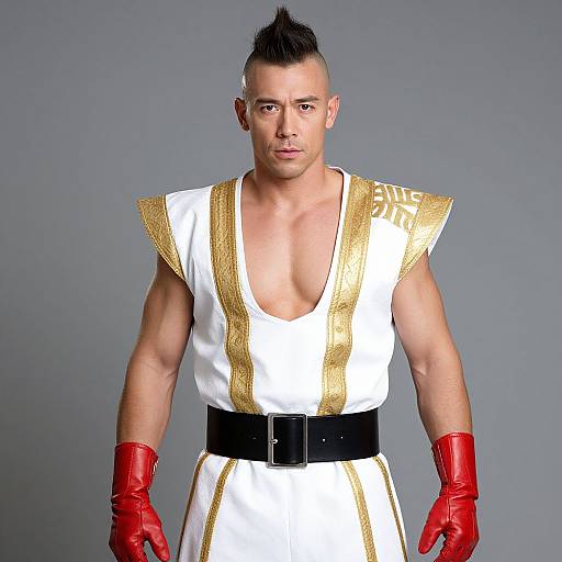 Mohawk Man in White and Gold Outfit