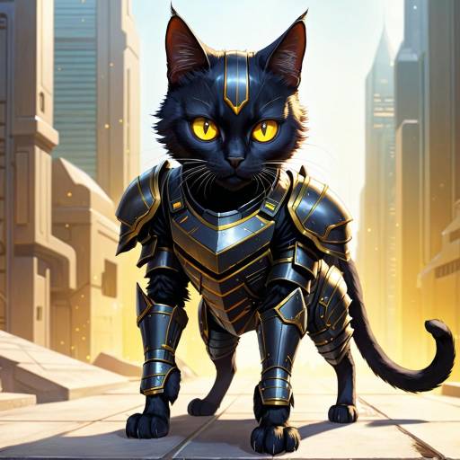 Futuristic Black Cat in Armor Staring
