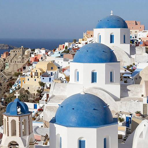 Blue Domed Churches in Santorini, Greece