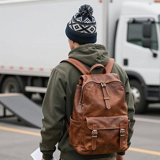 Stylish Man with Backpack and Paper