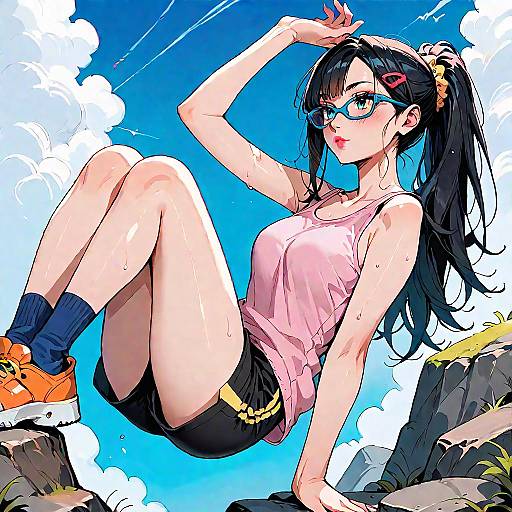 Saitou Kaede Climbing in Pink Tank