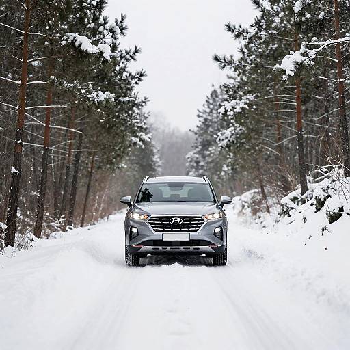 Hyundai Palisade on a Snowy Pine Road