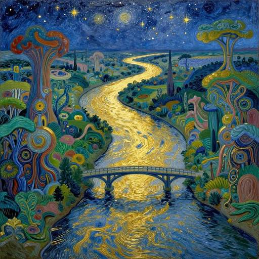 Dreamscape of Golden River and Bridges