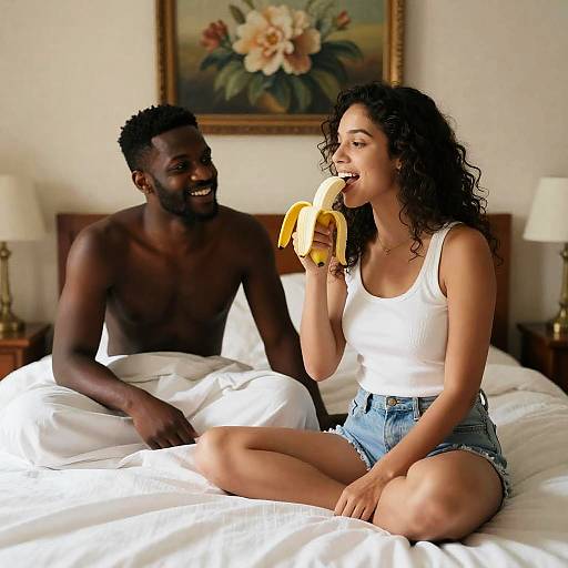 Intimate Bedroom Moment with Couple