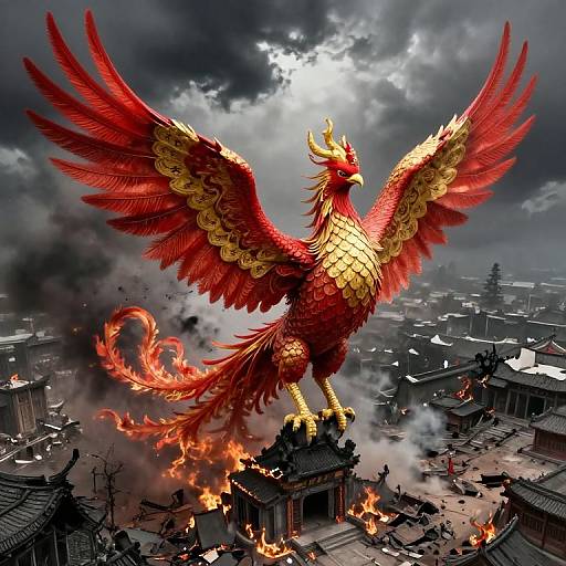 Regal Phoenix Rising Amidst Ruin