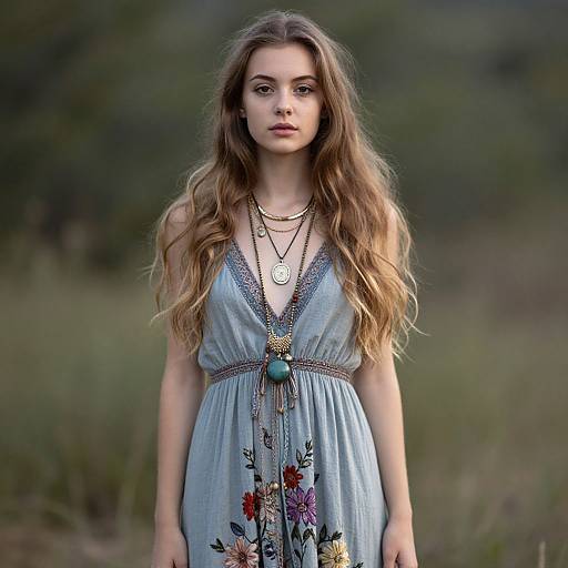 Boho Style Woman in Floral Dress