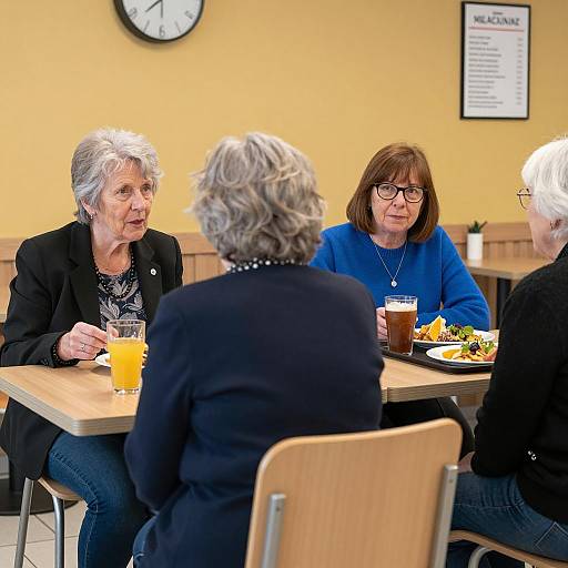 Lively Lunch: Four Friends at Cafeteria