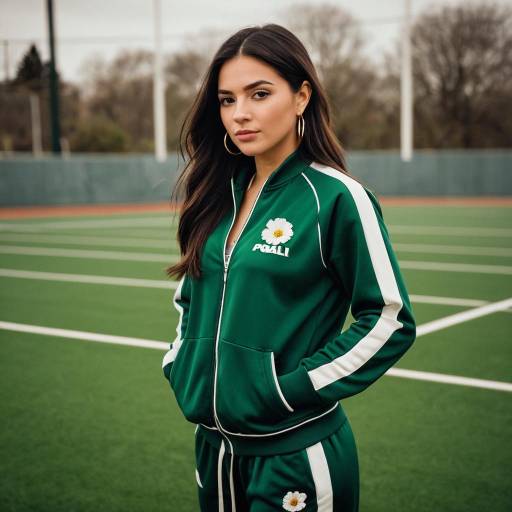 Young Woman in Green Track Suit on Sports Field