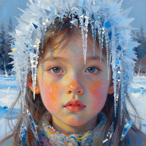 Surreal Child Portrait with Icy Elements