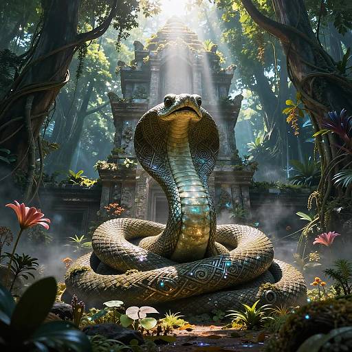 Mythic Serpent Statue in Jungle Temple