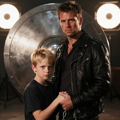 Father and Son by the Metal Shield