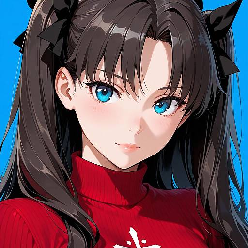 Anime Girl in Red Turtleneck Sweater
