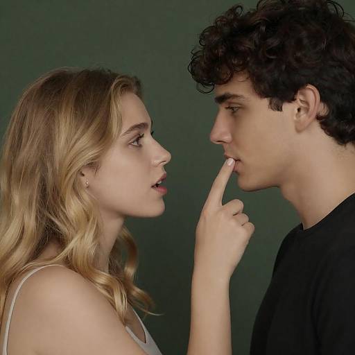 Intense Gazes Amidst Dark Green