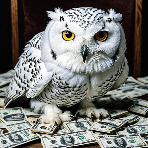 Whimsical Snowy Owl Counting Money