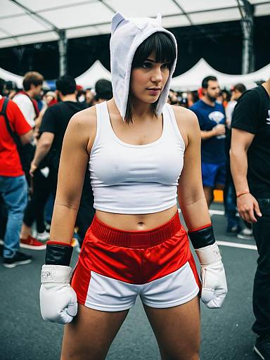 Female Boxer in Costume at Cosplay Festival