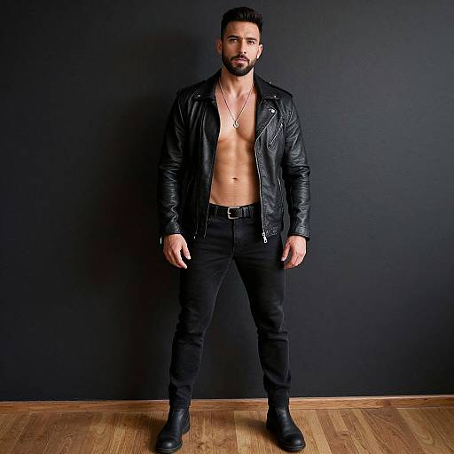 Handsome Man in Black Leather Jacket