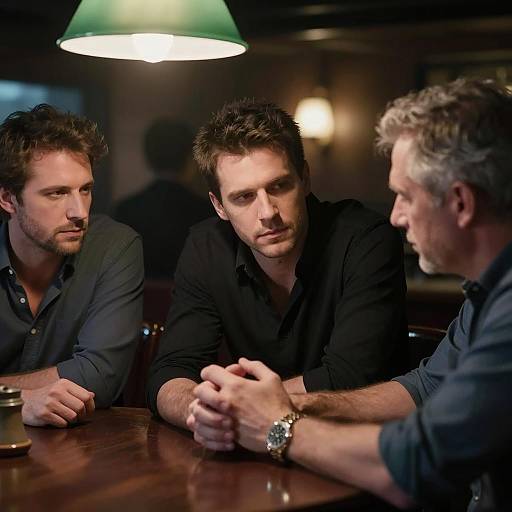 Men's Conversation in Dimly Lit Bar