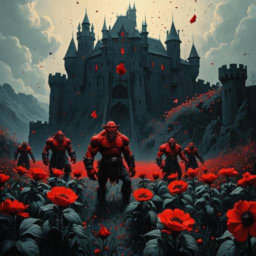 Red Orcs and Trolls in Front of Gothic Castle