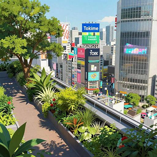 Tokyo Rooftop Garden Amid Skyscrapers