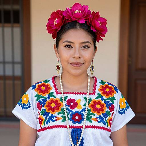 Artisan Woman in Vibrant Mexican Huipil