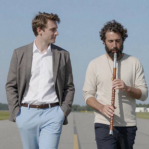 Men on Airport Runway with Flute