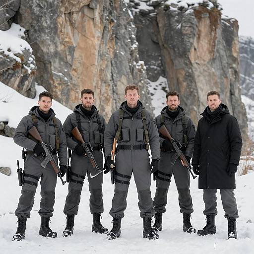 Tactical Team in Winter Gear with Weapons