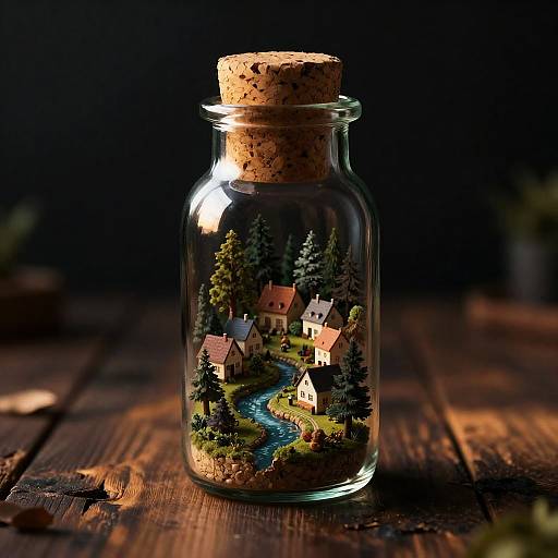 Miniature Village in a Corked Glass Bottle