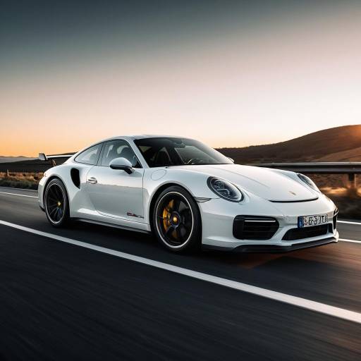 White Porsche 911 Turbo S on Sunset Road