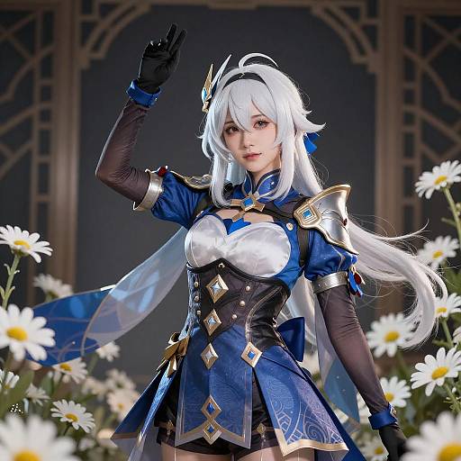 White-Haired Anime Woman in Armor