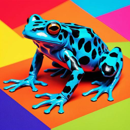Neon Blue Dart Frog on Colorful Pop Art Background