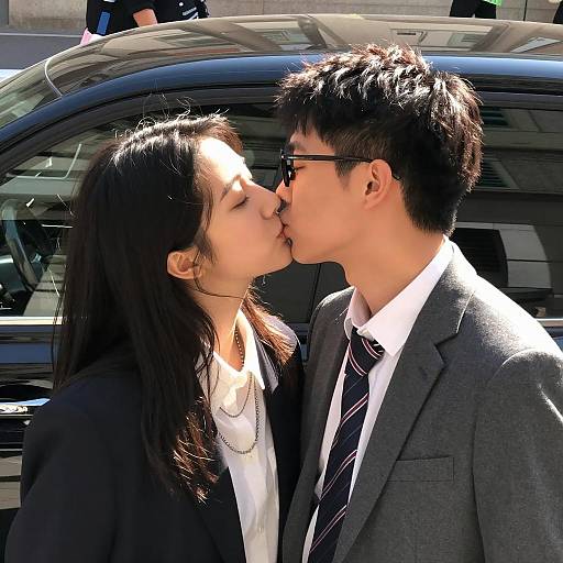 Romantic Moment in Front of a Car