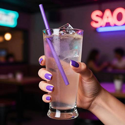 Trendy Purple Nails with Cocktail