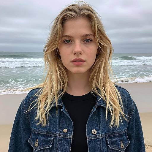 Contemplative Beach Portrait of Young Woman