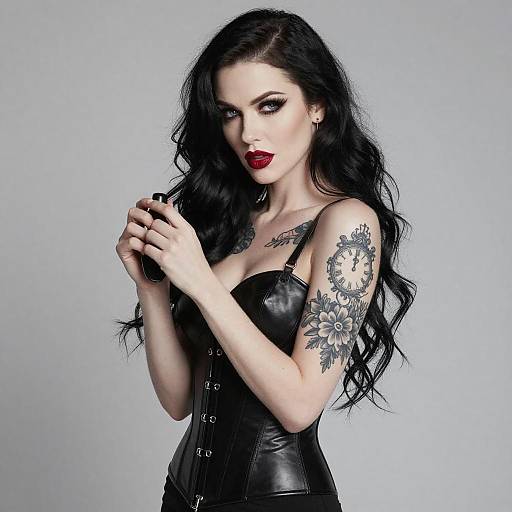 Tattooed Woman in Black Corset