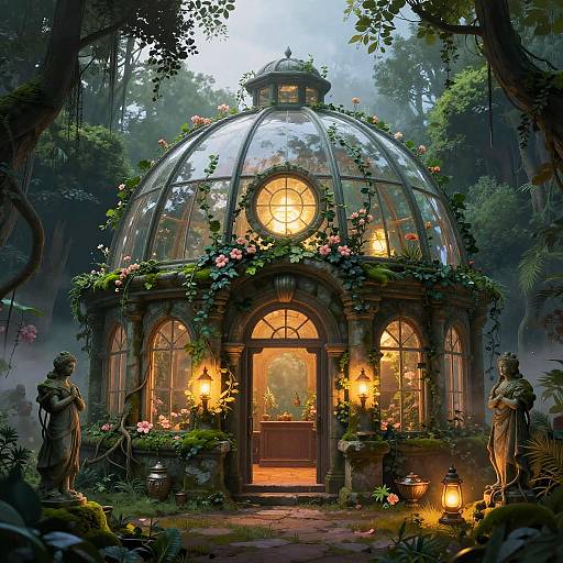 Mystical Glass Terrarium in Ancient Ruins
