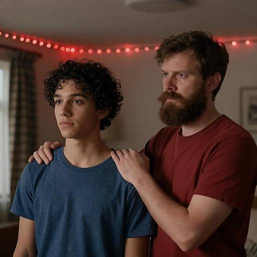 Intense Portrait of Two Men in Dim Light