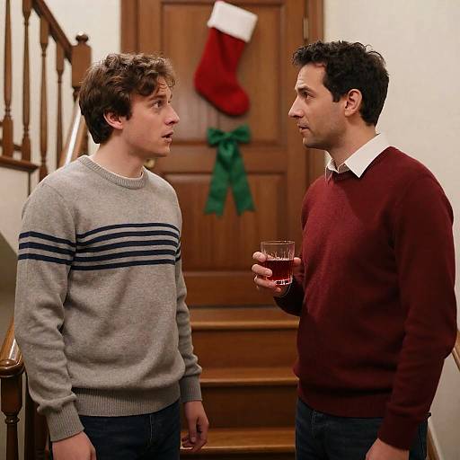 Surprised Encounter on Wooden Stairs