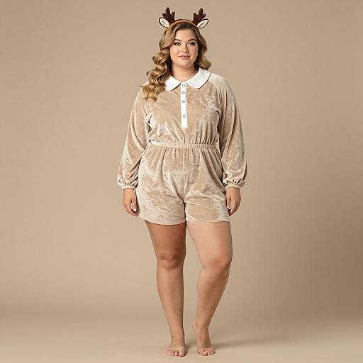 Photorealistic Plus Size Woman in Plush Romper