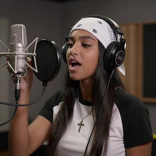Young Woman Singing in Recording Studio