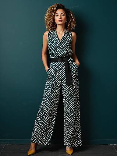 Bold Geometric Jumpsuit Fashion Photography