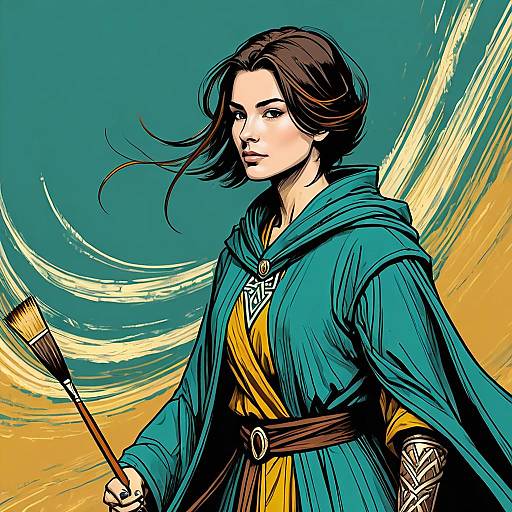 Mystical Dark-Haired Mage in Forest