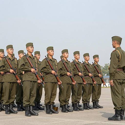 Military Formation Under Clear Sky