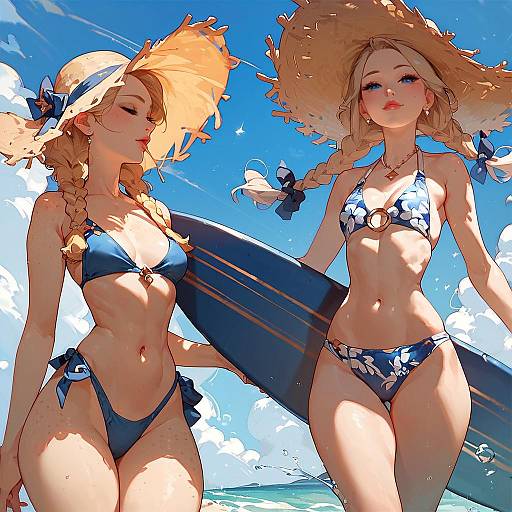 Beautiful Female in Flowerprint Bikini at Shore